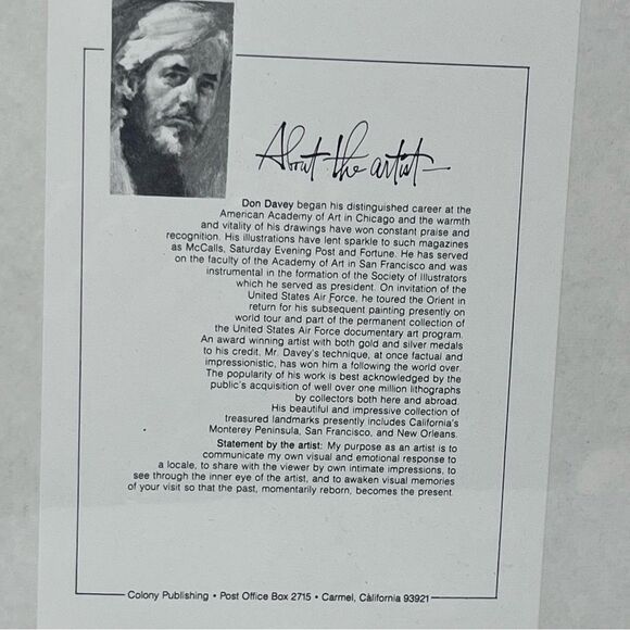 1977 Don Davey Signed Lithograph Print California Street San Francisco 4x6 NEW - Picture 6 of 6